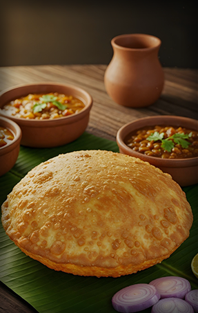 Fried puffed bhatura with chana masala